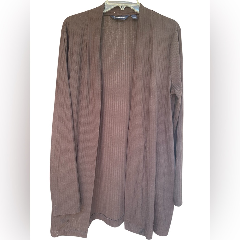Lands' End Women’s Size Large Chocolate Ribbed Cardigan